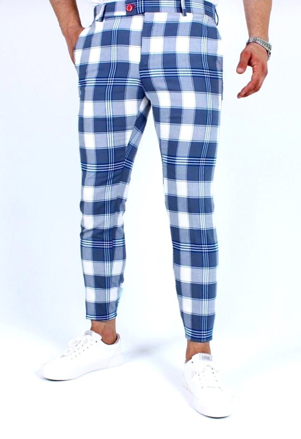 Theo Pant Set- Dusty Blue Plaid main image 0