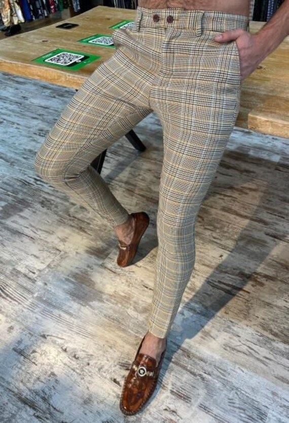 Plaid tan pants clearance