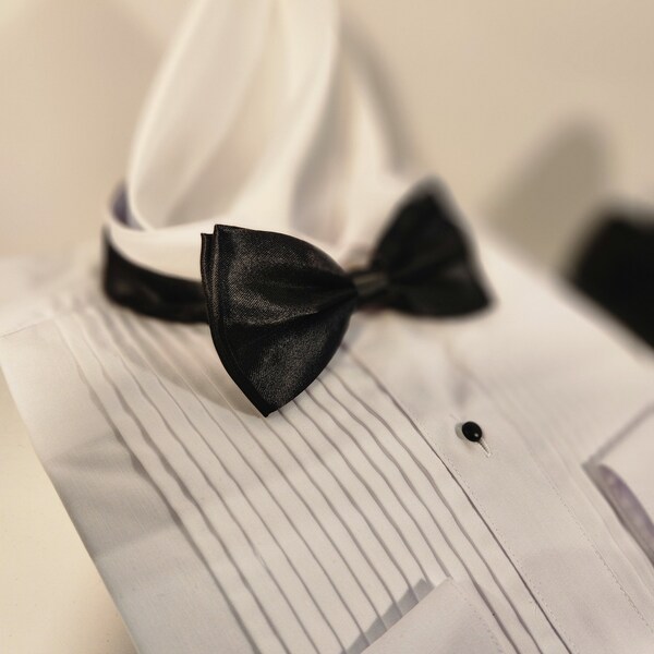 Men's White Tuxedo Dress Shirt with Bowtie - Wingtip Collar