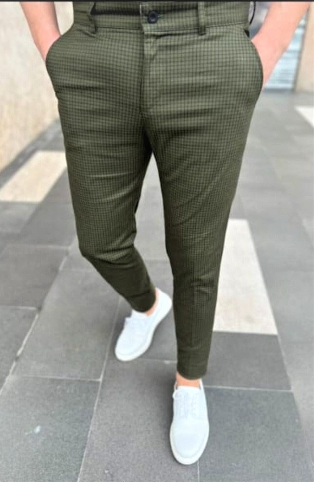 Men's Fashion Plaid Pants olive Green 