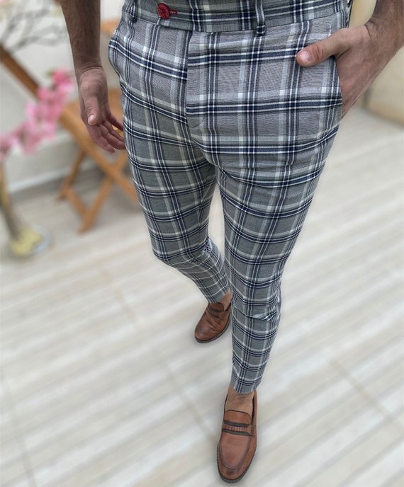 Mens Slim Fit Plaid Checkered Pants Stretch Casual Work Pants Trousers |  eBay-hanic.com.vn