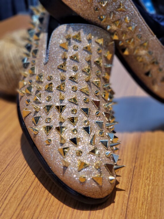 Mens gold loafers with cheap spikes