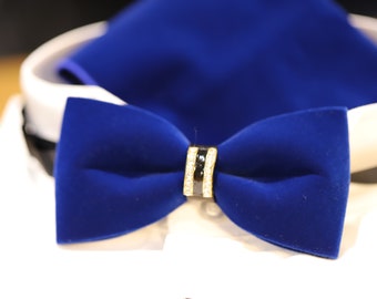 Men's Royal Blue Luxury Velvet Bow Tie and Hanky Set