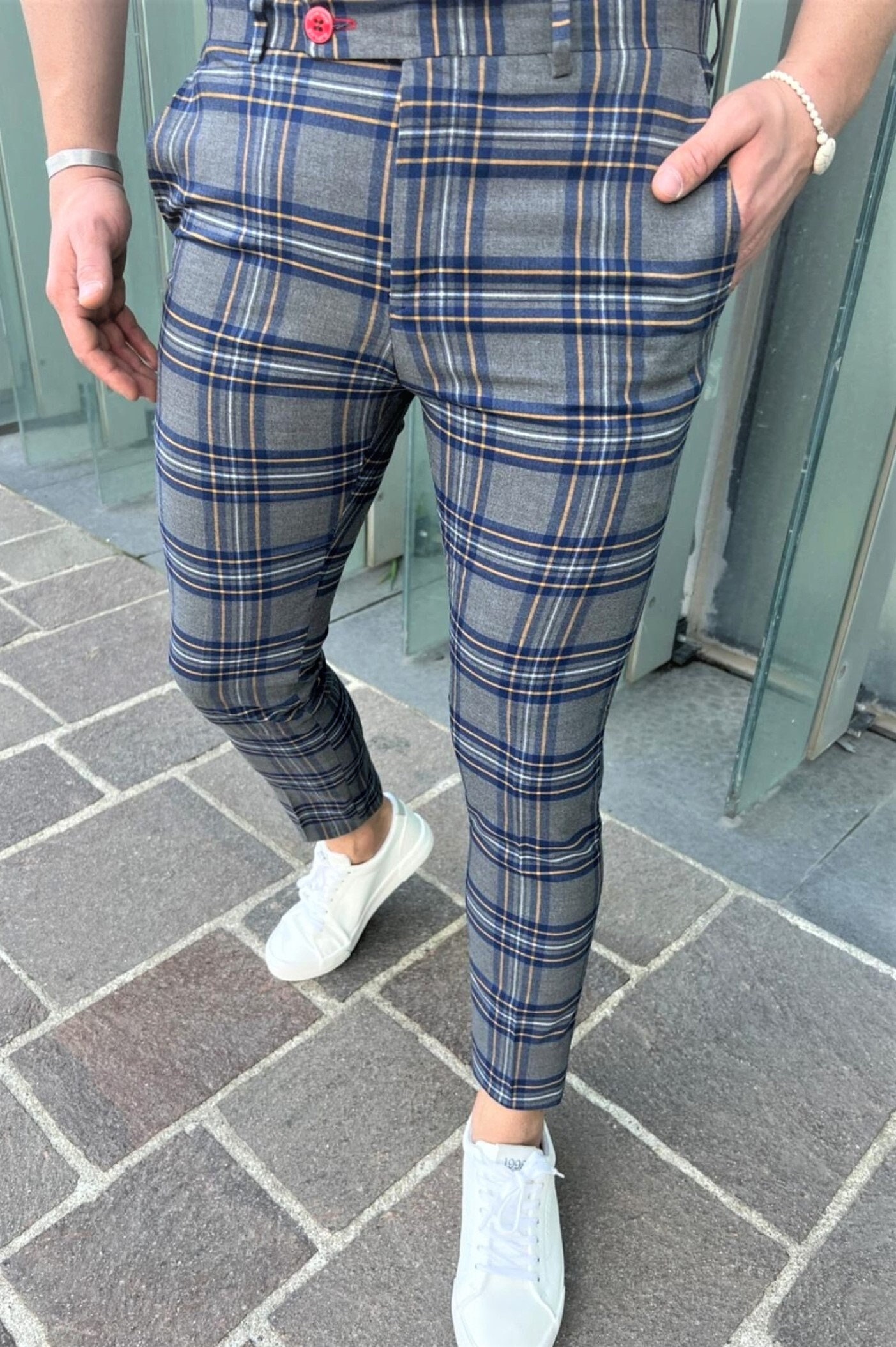 Men's Fashion Plaid Pants Black Purple, 45% OFF