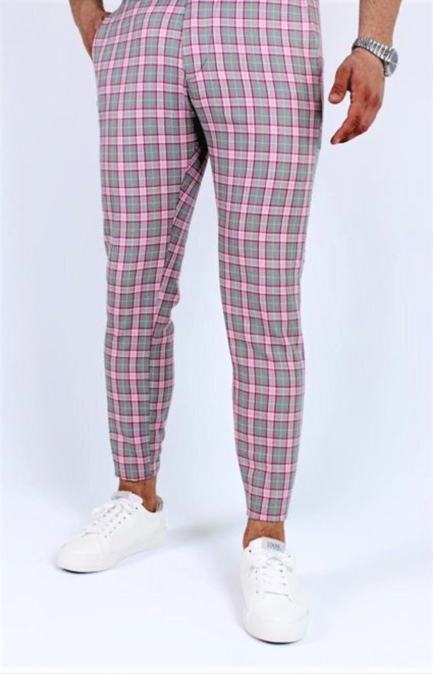 Mens pink store plaid pants
