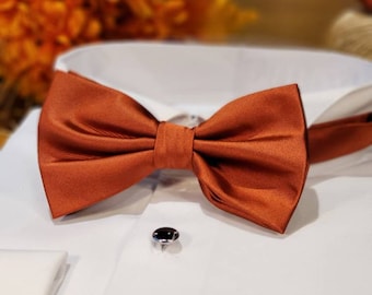 Men's Copper Satin Bow Tie and handkerchief
