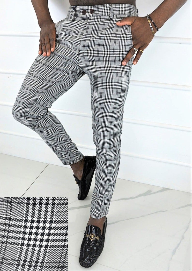 Men's Fashion Plaid Pants black and White - Etsy