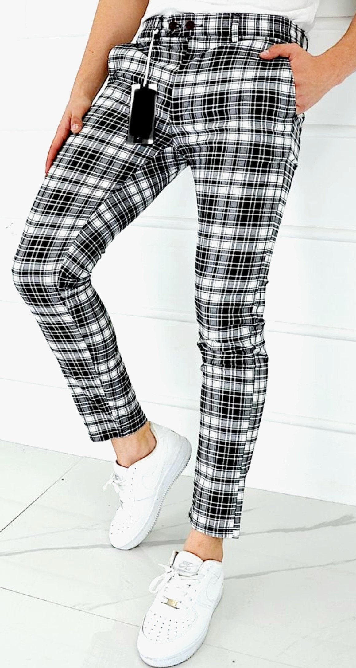 Cheap Harajuku Oversize Plaid Pants Women Korean Fashion Black White  Checked Trousers for Female Fall Wide Leg Sweatpants | Joom