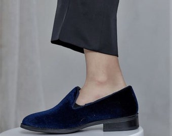 Boy's Velvet Loafer Shoes Navy Blue perfect for Weddings, Parties, and other Milestones