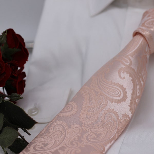 Men's  Dusty rose Microfiber Paisley Necktie and hanky