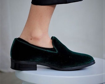 Boy's Velvet Loafer Shoes Hunter Green  perfect for Weddings, Parties, and other Milestones