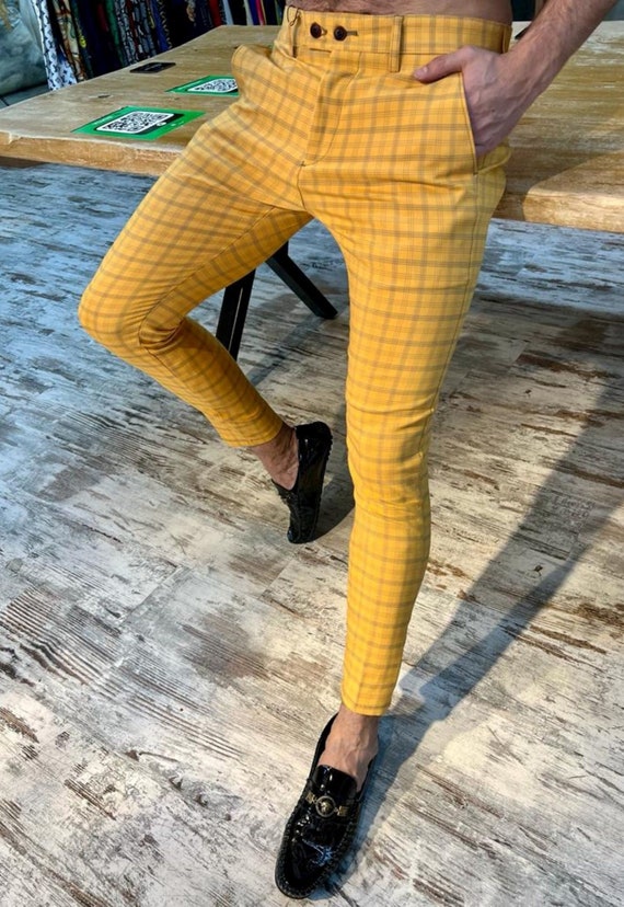 Yellow clearance plaid trousers