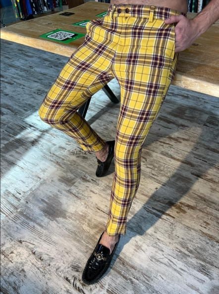 Wool Flannel Trousers - Green & Yellow Plaid (P600) - Men's Clothing,  Traditional Natural shouldered clothing, preppy apparel
