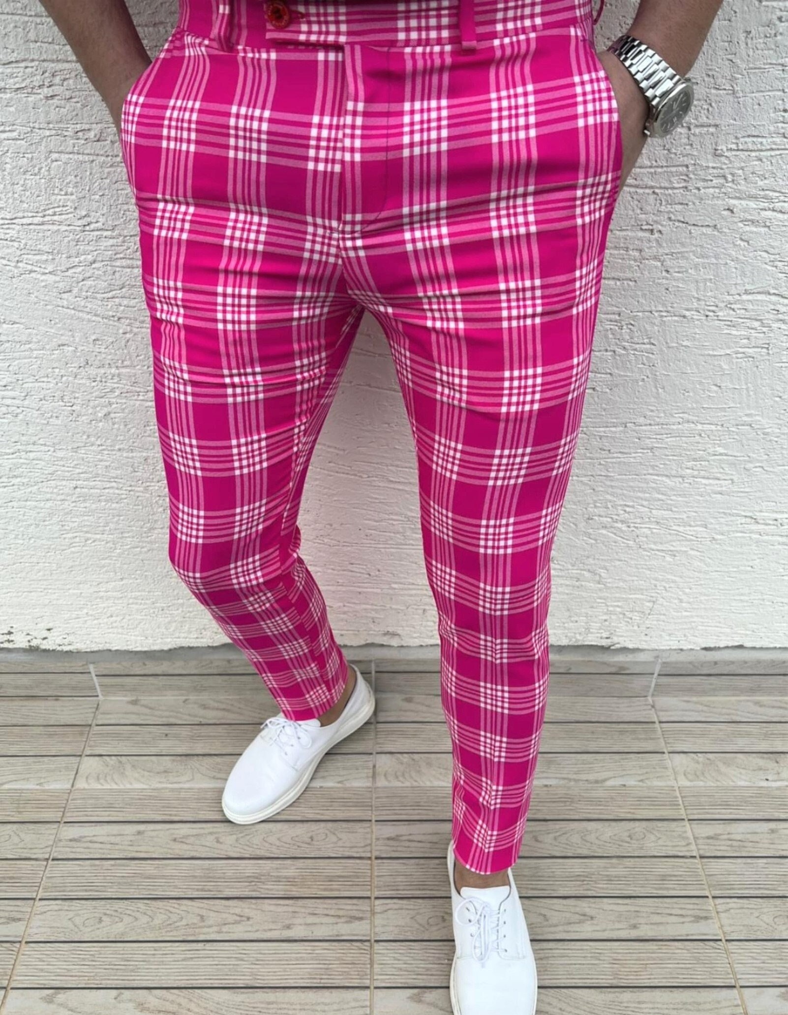 Buy Pink Plaid Pants Online In India -  India