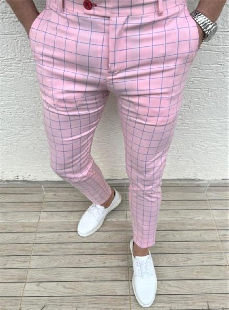 Men's Fashion Plaid Pants Pink and Blue - Etsy