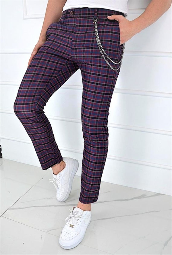 Men's Fashion Plaid Pants ( Red and Grey)