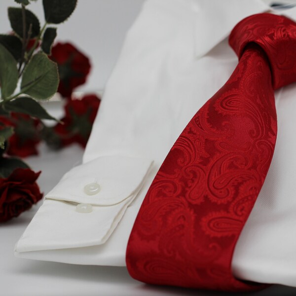 Men's Red Microfiber Paisley Necktie and hanky