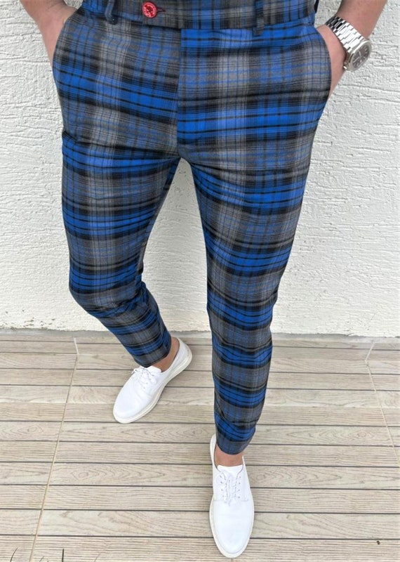 Men's Fashion Plaid Pants ( Red and Grey)