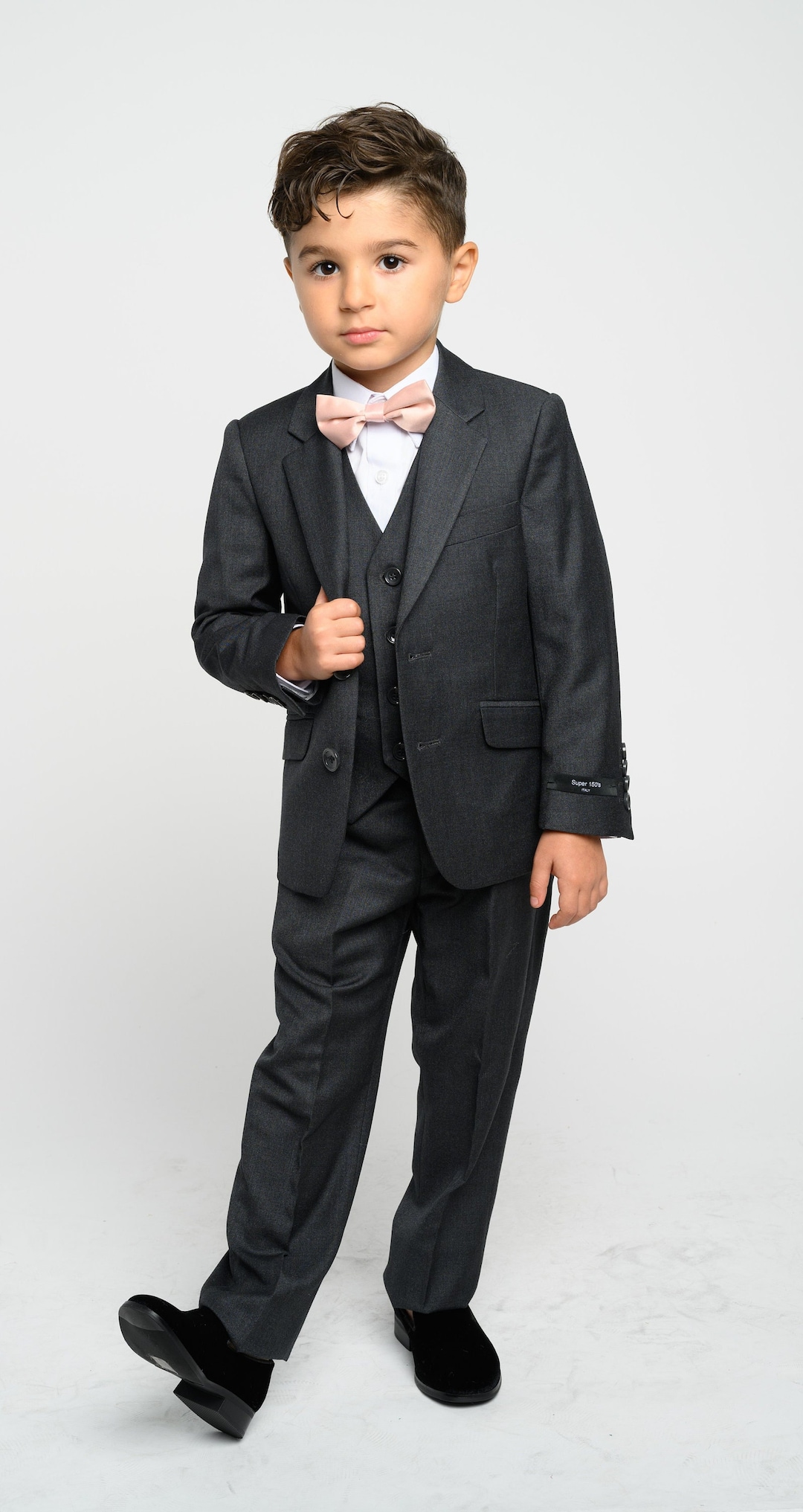 Boy's 5-pieces Slim Fit Suit Set Charcoal jacket Vest - Etsy