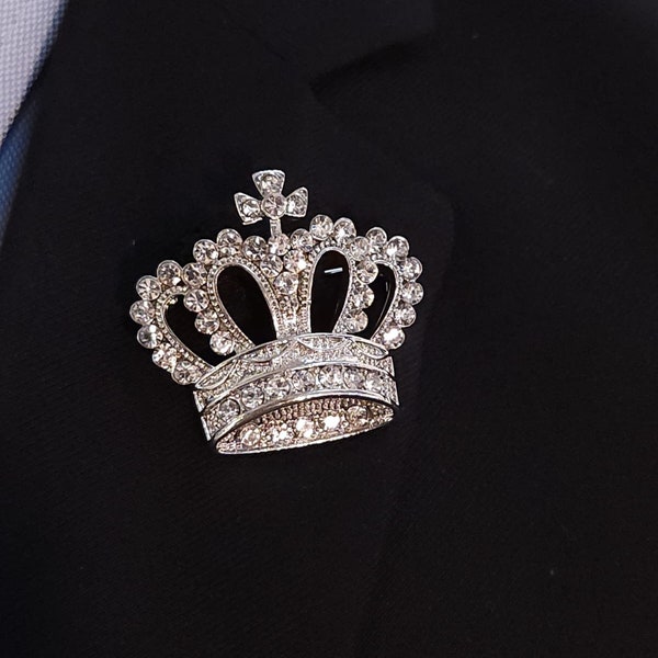 Silver King's Crown Luxury Brooch Lapel Pin