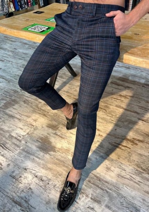 Navy Plaid Trousers Women | ShopStyle