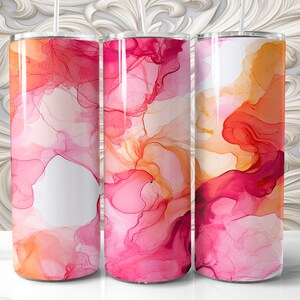 Alcohol Ink Sublimation Design - 20 Oz Skinny Tumbler - Hot Pink Alcohol Ink 30 Oz Tumbler File - Straight + Tapered PNG File - Commercial