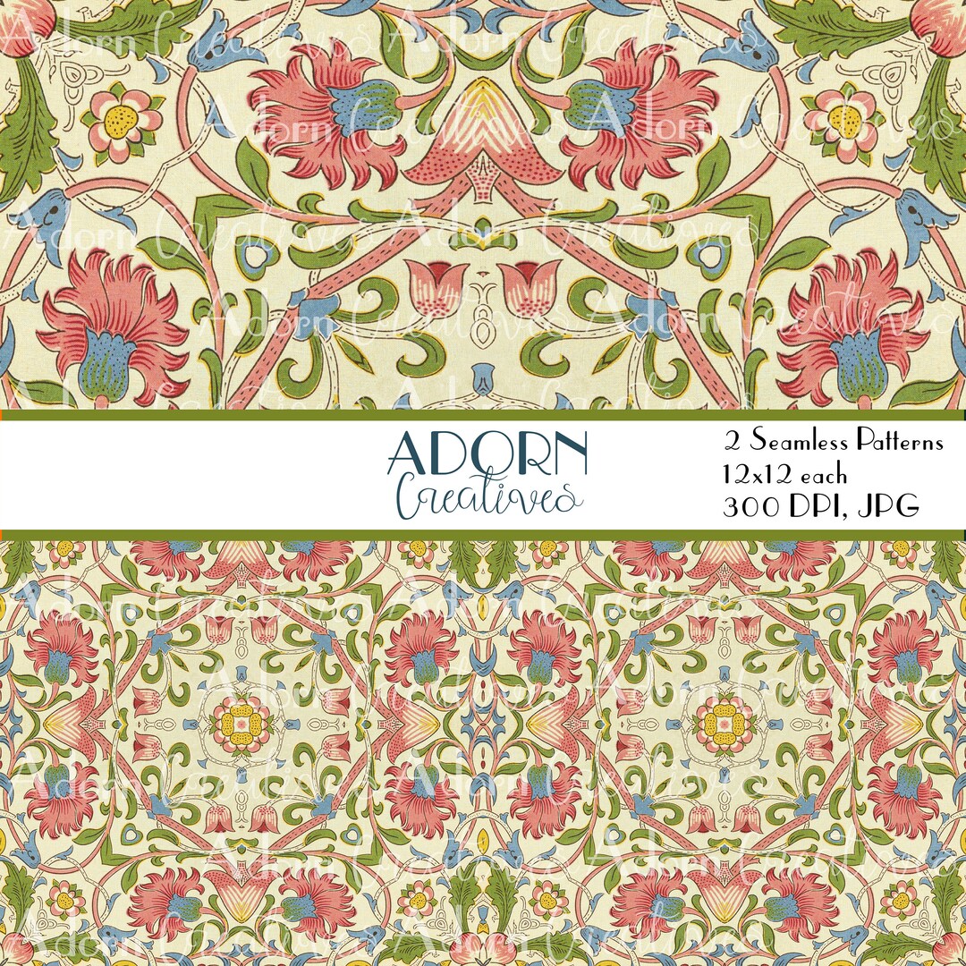 Vintage Floral Digital Paper, Art Nouveau Pattern, Seamless Pattern ...