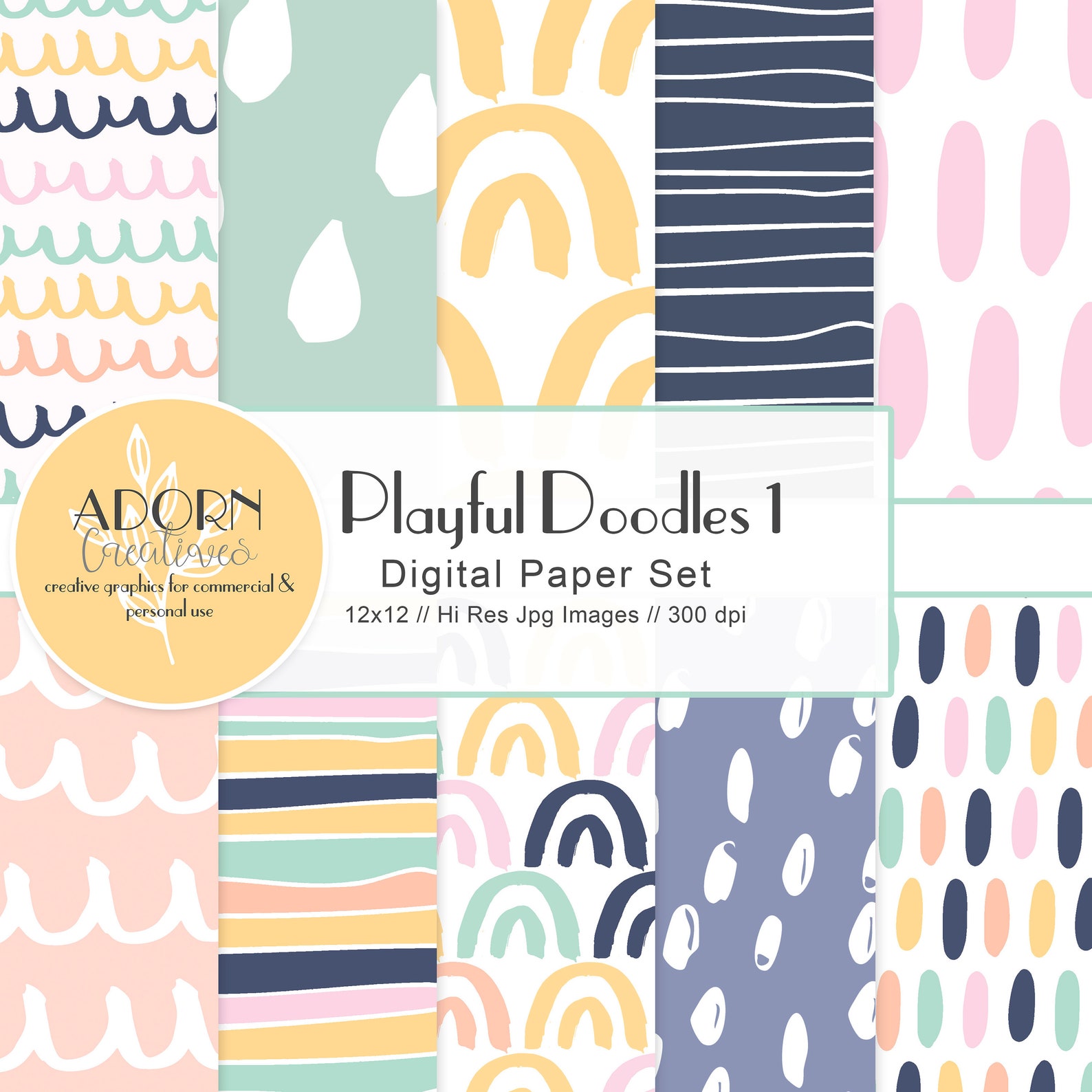 Doodle Digital Paper Set - Scrapbook Paper Pack - Boho Doodles ...
