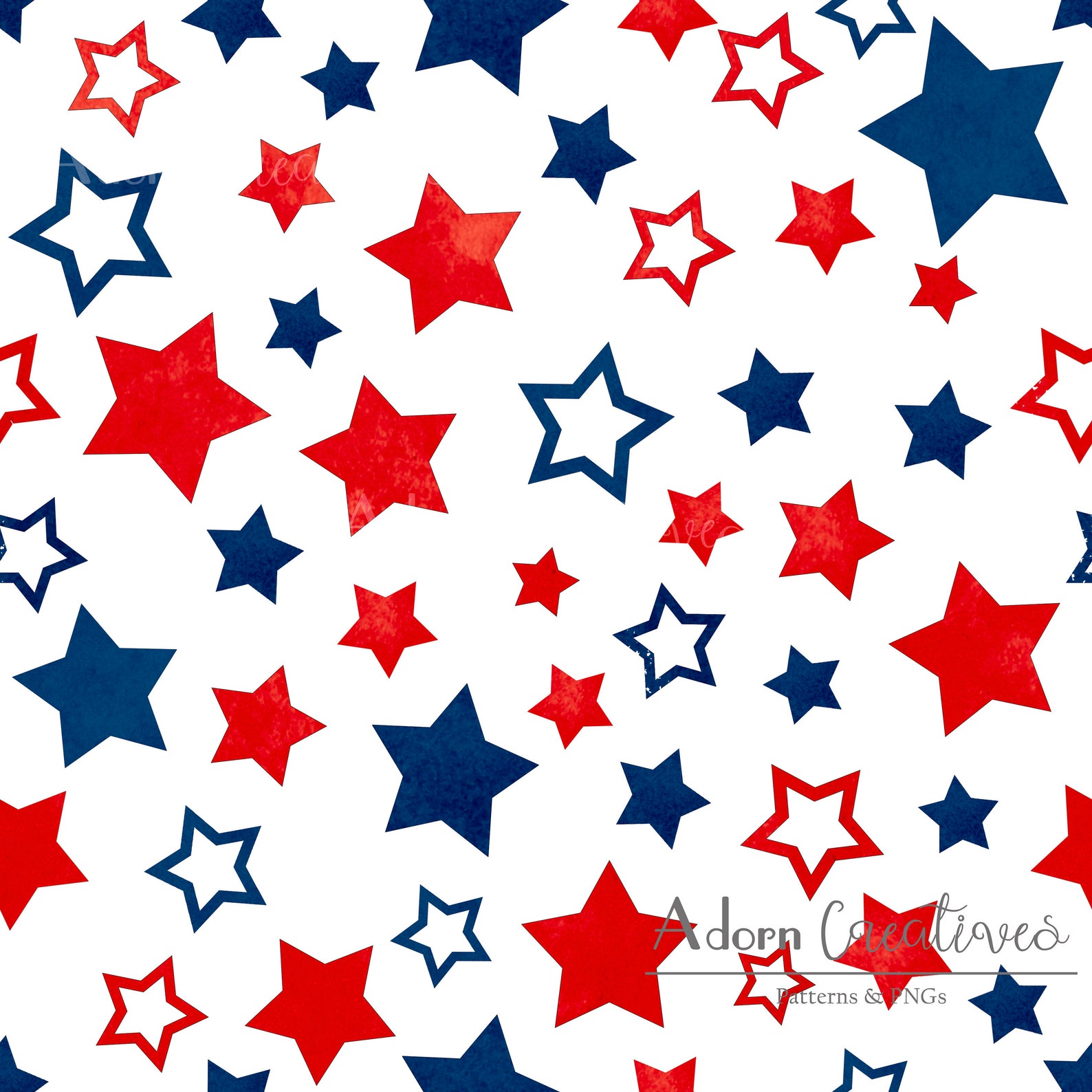 Red White and Blue Star Seamless Pattern, Watercolor Americana Seamlesspattern, Patriotic Star ...