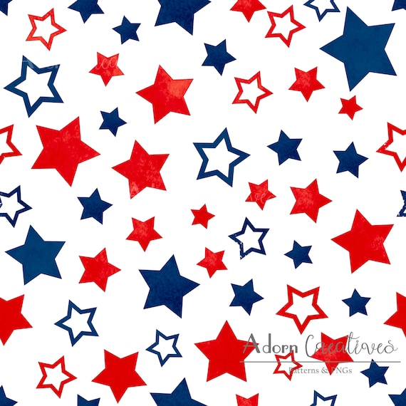Red White and Blue Star Seamless Pattern Watercolor Americana | Etsy