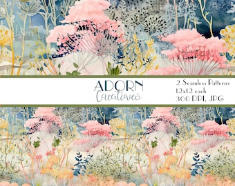 Summer Seamless Pattern, Flower Meadow Seamless File, Colorful Botanical Repeat Pattern, , Botanical Pattern, Digital Paper, Commercial Use