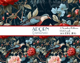 Chinoiserie Seamless File | Floral Chinoiserie Seamless Pattern | Flowers Pattern | Botanical Repeat Design | Bird Repeat Surface Design