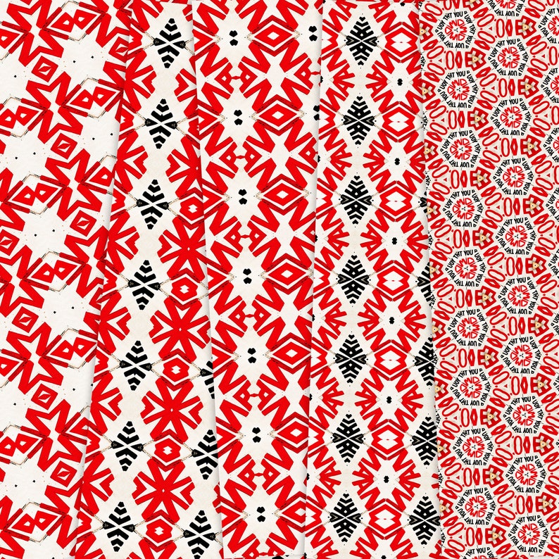 Red Black and White Geometric Paper Set Digital Scrapbook Paper Pack ...