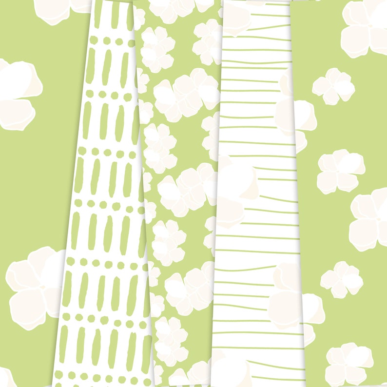 Sage Green Paper Set Digital Scrapbook Paper Pack Flower Etsy