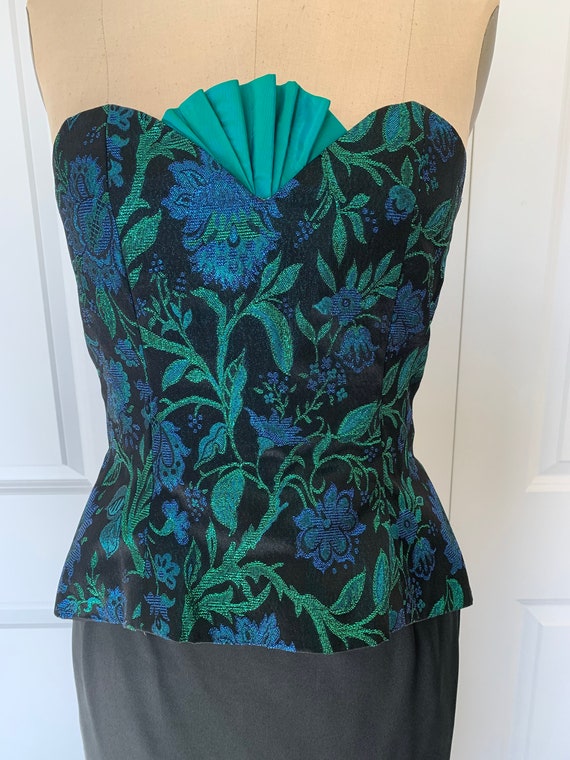 Vintage Metallic Brocade, Couture Bustier with Fa… - image 1