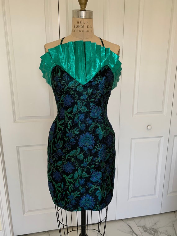 strapless open back dress Vintage Akira Asymmetrical Pleated Fan Shoulder Dress  Recess
