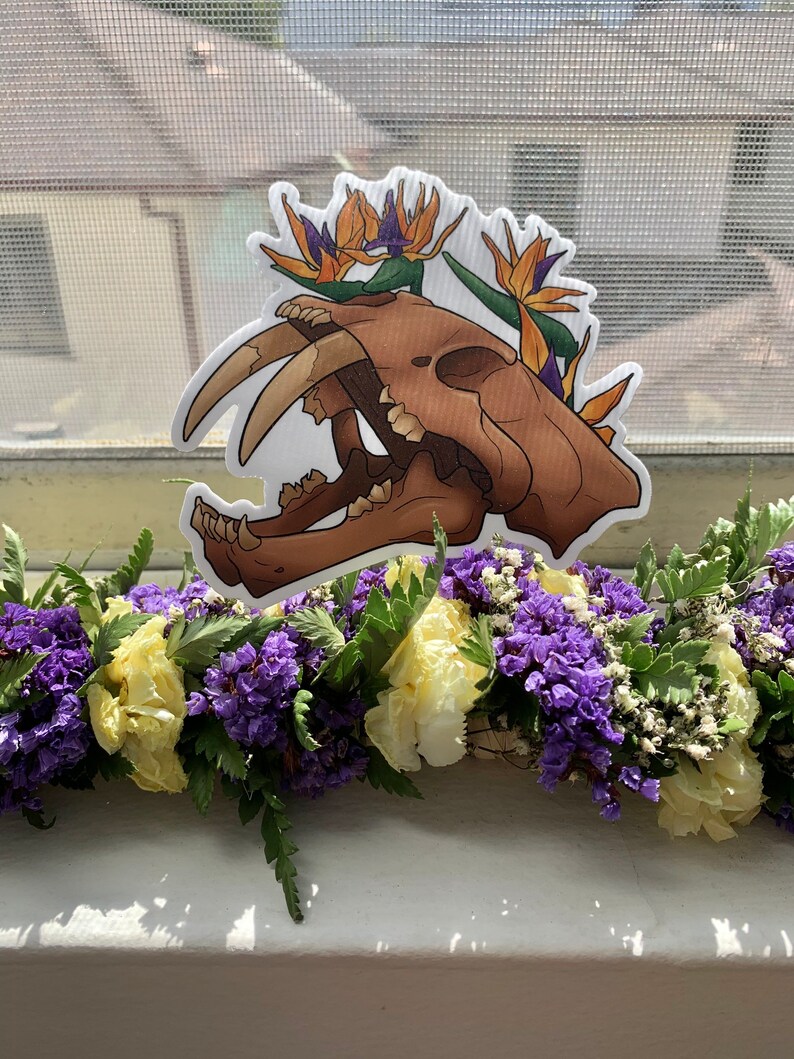 Smilodon Sticker Smilodon Sticker, Saber Toothed Cat Skull, Paleoart Decal, Floral - Etsy