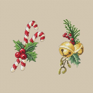 Padrão de ponto cruz para decoração de Natal - Tutorial de ponto cruz com bastões de doces - Design de bordado de sinos de Natal - Gráfico de bordado, PDF