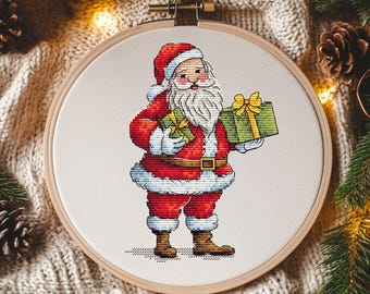 サンタのクロスステッチパターン：クリスマスの刺繍デザイン - Etsy 日本