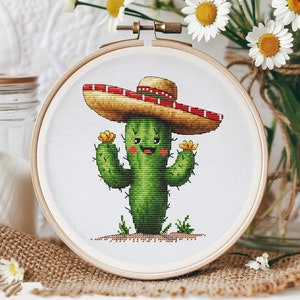 Modèle de point de croix cactus mignon - tableau Xstitch plante - tableau DMC imprimable PDF téléchargement immédiat