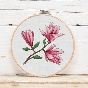 Cross Stitch Pattern Magnolia DMC Chart Needlepoint Embroidery Printable PDF Instant Download, Spring Bloom Cross stitch