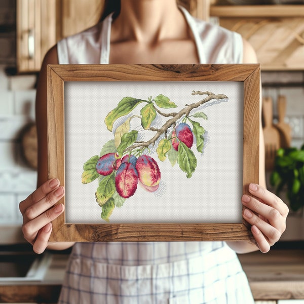 Juicy Plum Cross Stitch Pattern  - Summer Fruits Counted Xstitch Chart -  Botany Embroidery Design - Needlework Chart - PDF Pattern