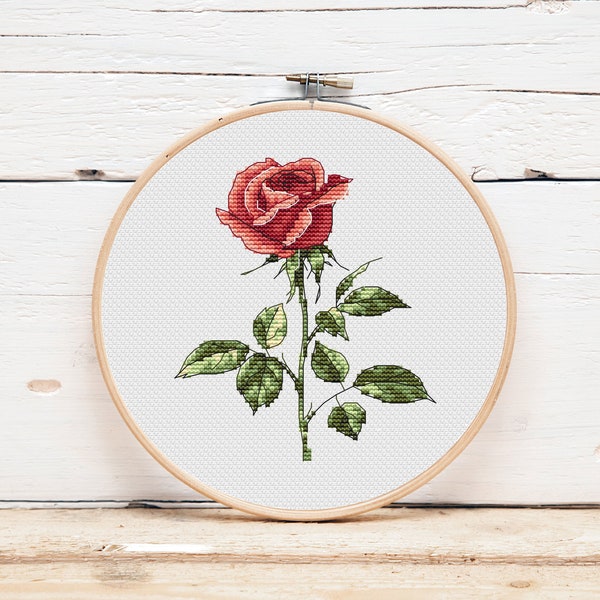 Red Rose Cross Stitch Pattern - Flower Cross Stitch - Modern Cross Stitch - DMC Chart Needlepoint Embroidery Printable PDF Instant Download