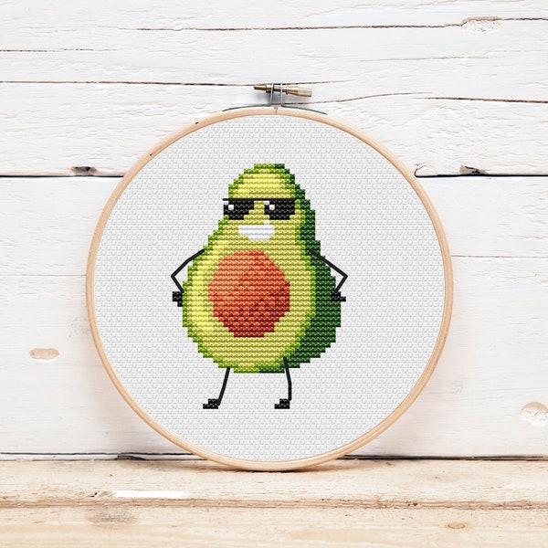 Cross Stitch Pattern Cool Avocado - Funny Cross Stitch Chart - Scheme Cross Stitch - Digital PDF Counted Cross Stitch Chart Download