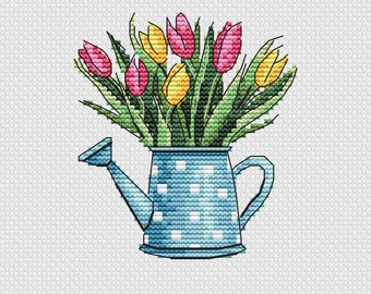 Kruissteekpatroon tulpenboeket – borduurwerk lentebloemen (pdf)