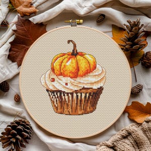 Pumpkin Cupcake Cross Stitch Pattern - Halloween Counted Cross Stitch Chart - Sweets Embroidery Design - Needlepoint Chart - PDF Pattern