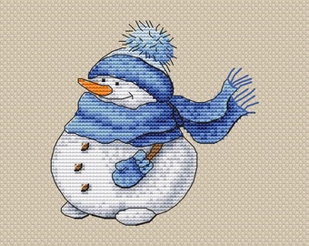 Christmas Cross Stitch Pattern - Cute Snowman Cross Stitch Chart - Winter Cozy Counted Cross Stitch - Digital PDF File