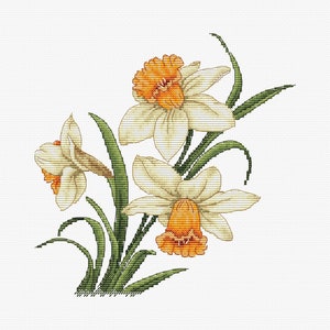 Daffodils Cross Stitch Pattern: Spring Floral Embroidery (PDF Pattern)