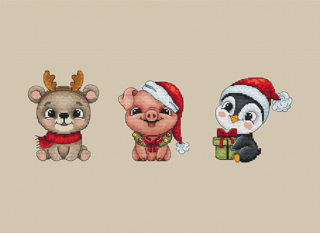 Christmas Animals Cross Stitch Pattern Funny Bear Counted Etsy