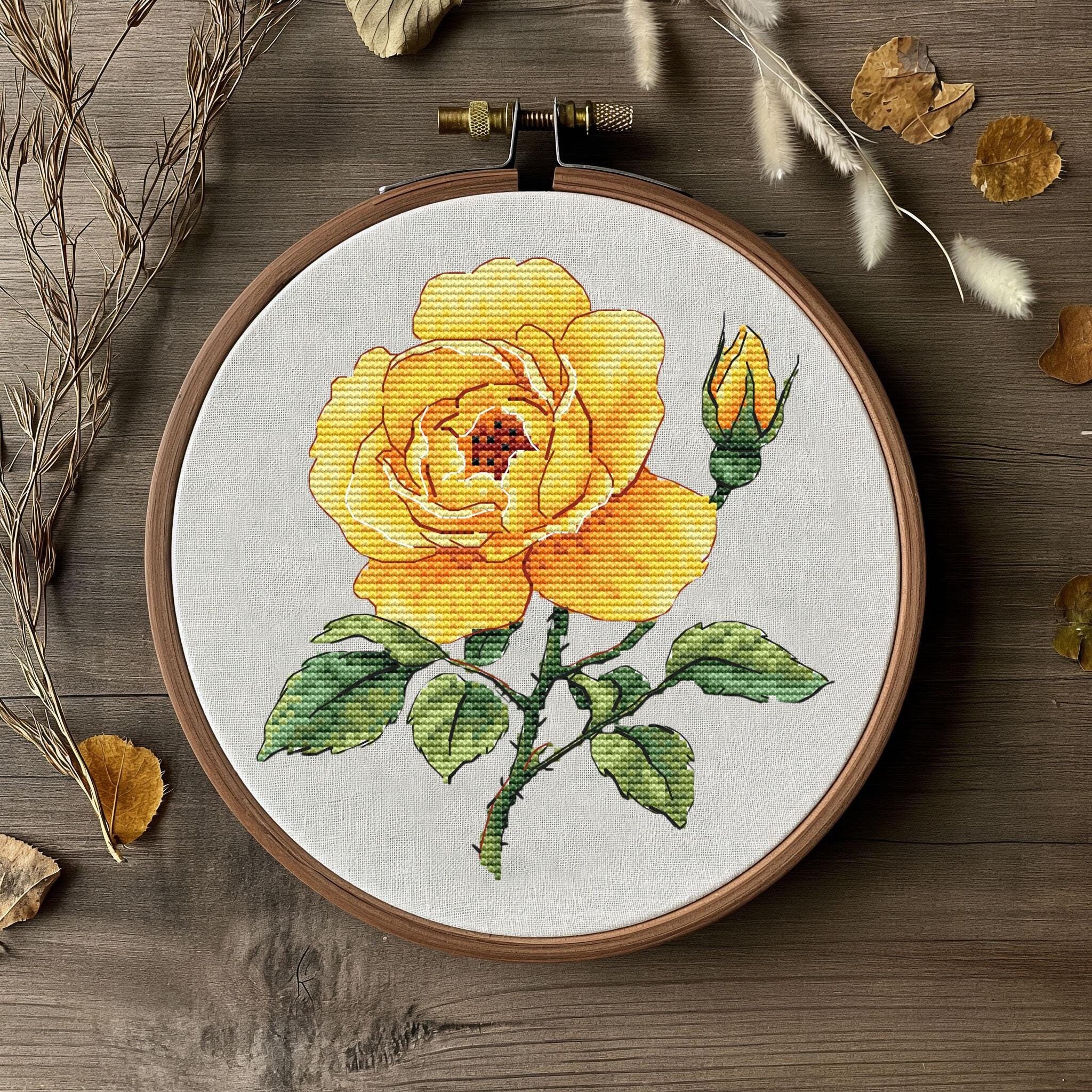 Kit Point De Croix Florashell - Motif Fleur Jaune Et Rose - 14 Points - Neuf UK